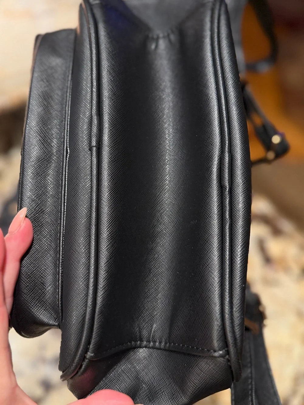 Women's Black Faux Leather Backpack with Gold Medallion Tassel
